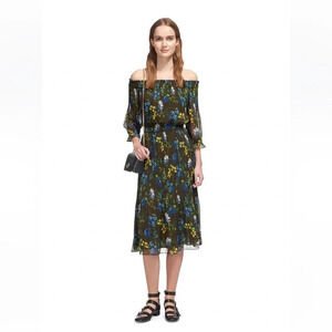 Whistles Green Penelope Floral Pleated Midi Dress size 6